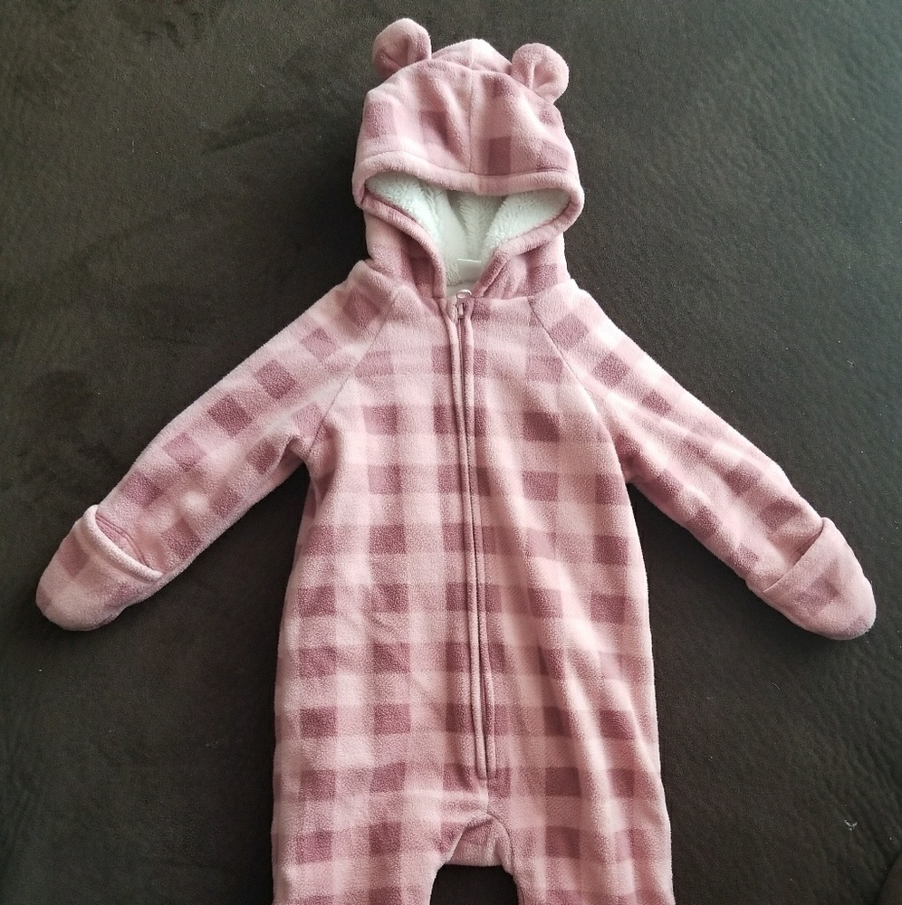 Old Navy pink hooded fleece snowsuit, 18-24M